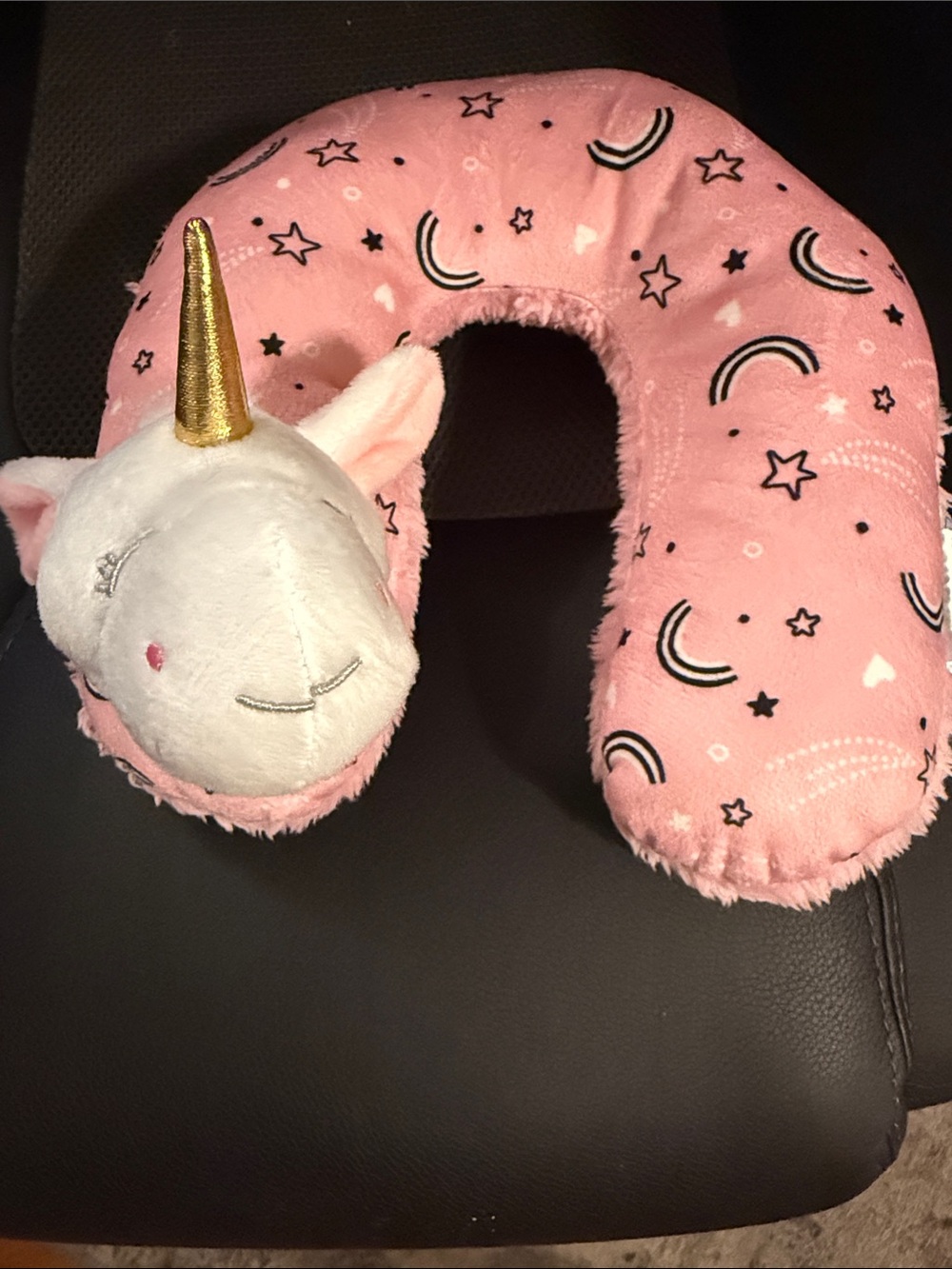 Plush Pink Unicorn Travel Neck Pillow for Kids